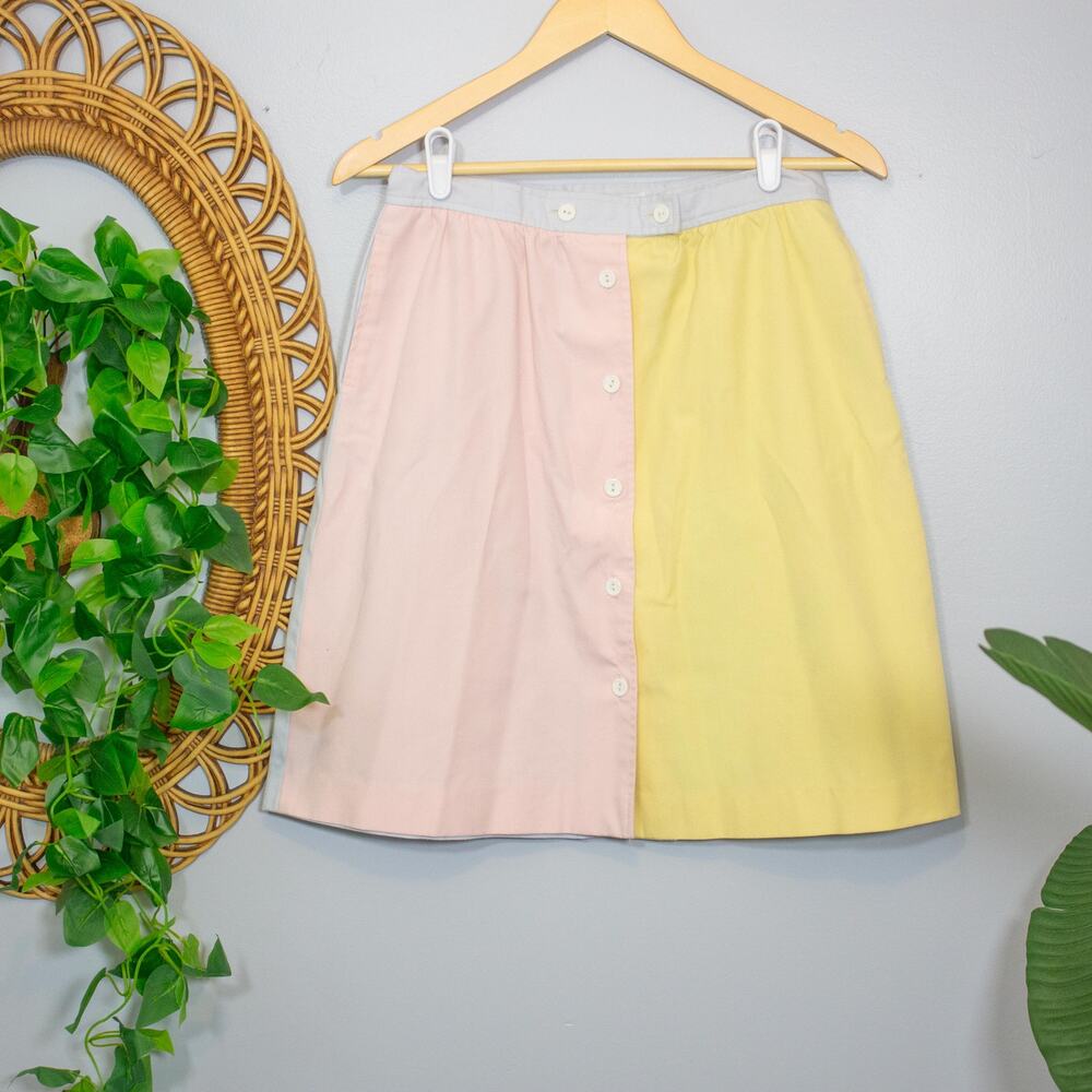 Vtg 14 Colorblock Skirt Pastel Pink Yellow Green Gray Pockets | Light Spring